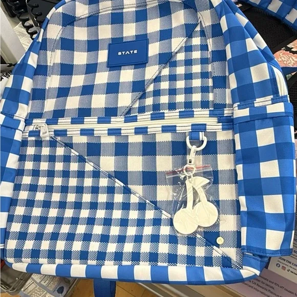 STATE Kids Blue and White Checkered Backpack